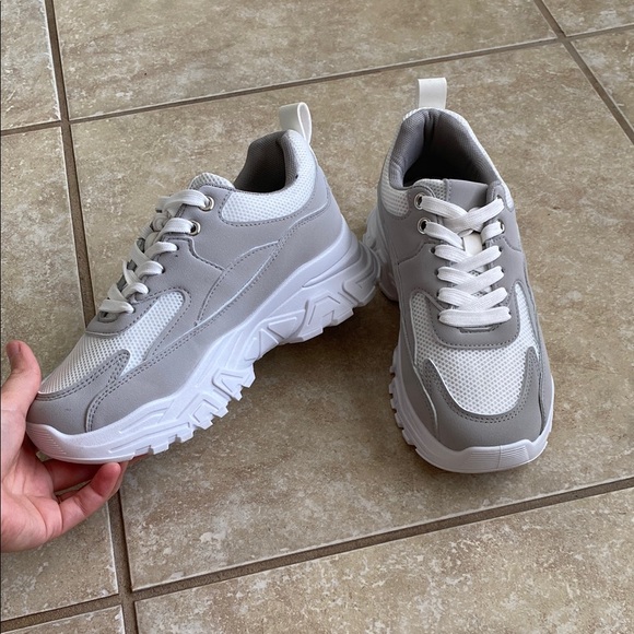 Gray and White Chunky Sneakers